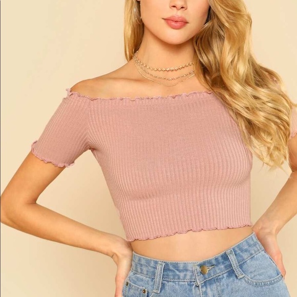 SHEIN Lettuce Edge Off Shoulder Crop Top - Picture 2 of 2